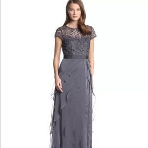 Adrianna Papell Chiffon Tiered Flutter Gown Gray